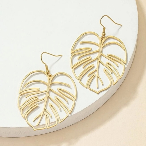 Gold Leaf Drop Earrings - Picture 1 of 2